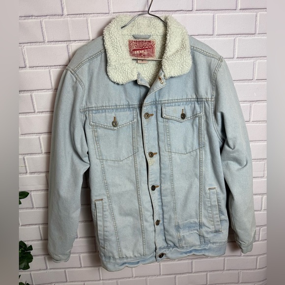 Brooklyn Cloth Sherpa-Lined Denim Jacket Light Wash Size L - Picture 2 of 13